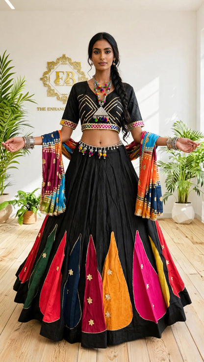 Premium Rayon Patchwork Lehenga Choli Set | 8m Flair Navratri Chaniya Choli