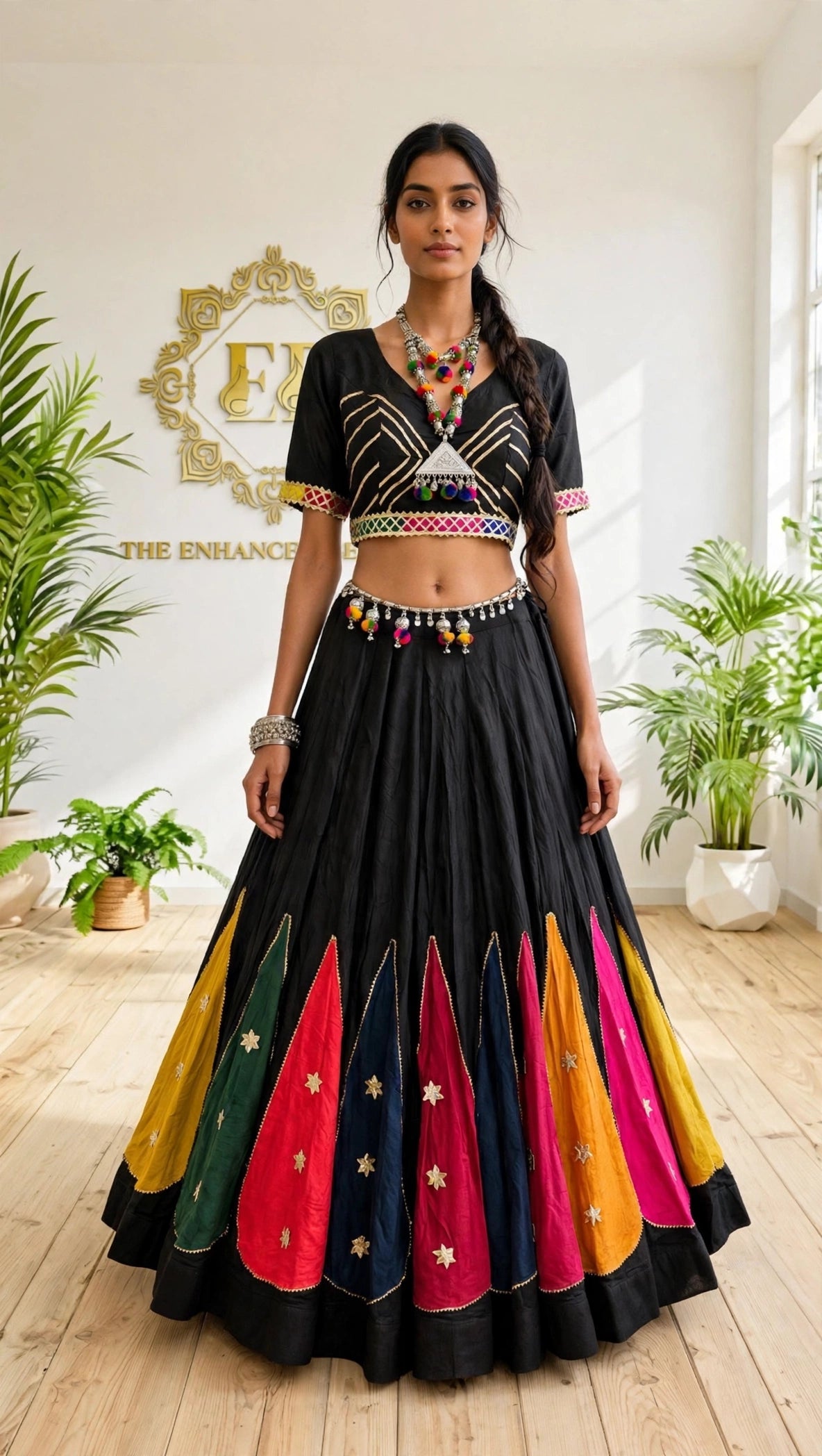 Premium Rayon Patchwork Lehenga Choli Set | 8m Flair Navratri Chaniya Choli