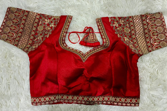 Heavy Codding Embroidery Blouse in Pure Italian Silk | Bridal Designer Blouse with Latkans