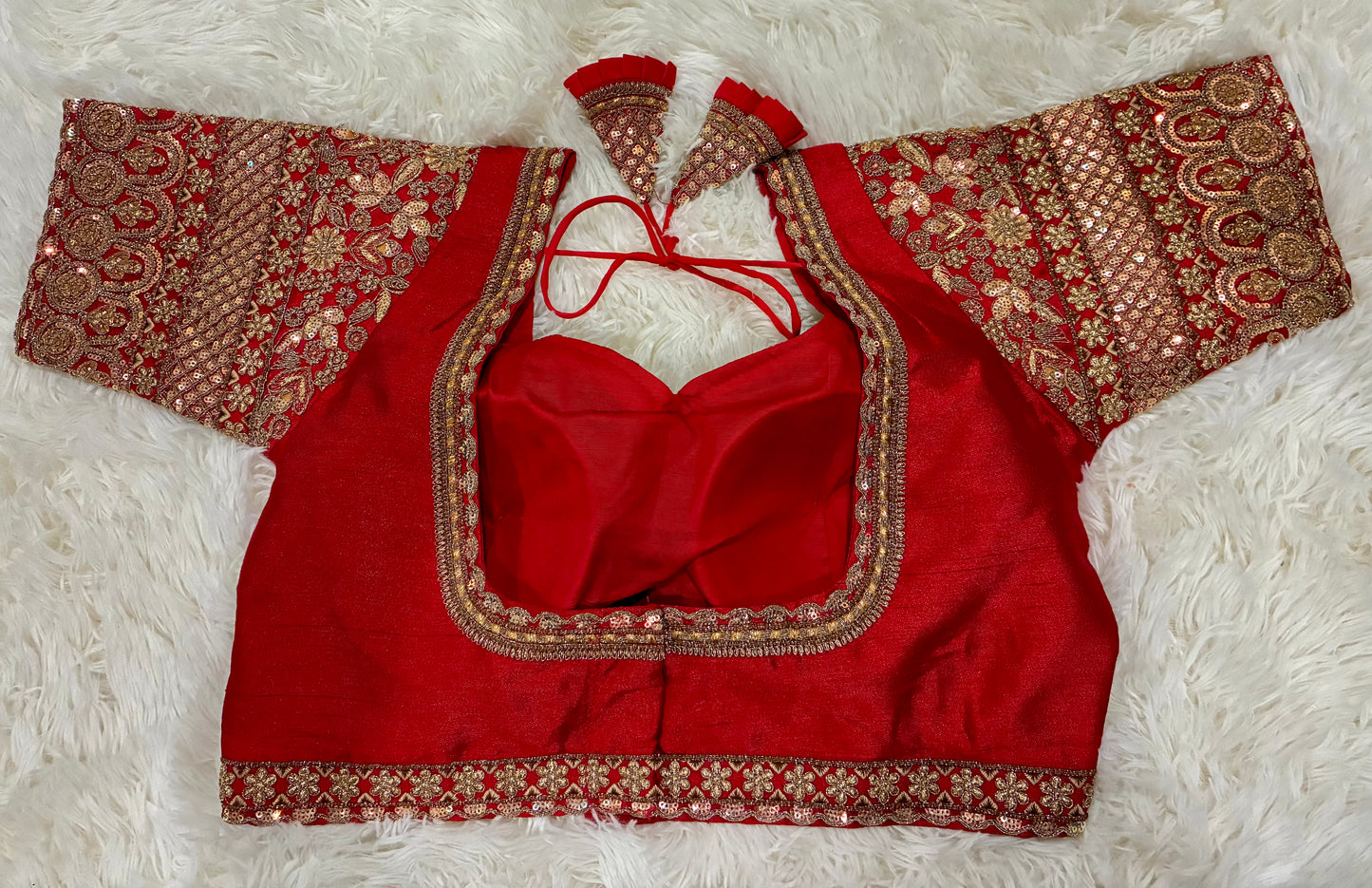 Heavy Codding Embroidery Blouse in Pure Italian Silk | Bridal Designer Blouse with Latkans