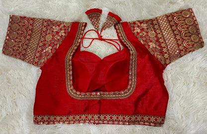 Heavy Codding Embroidery Blouse in Pure Italian Silk | Bridal Designer Blouse with Latkans