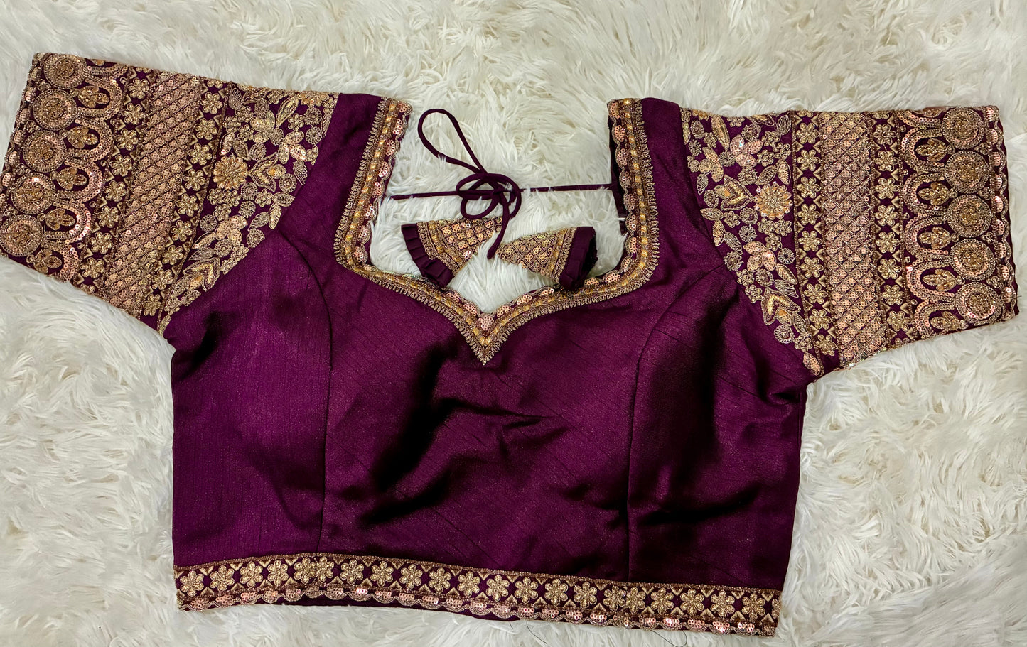 Heavy Codding Embroidery Blouse in Pure Italian Silk | Bridal Designer Blouse with Latkans