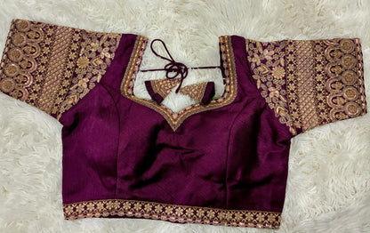 Heavy Codding Embroidery Blouse in Pure Italian Silk | Bridal Designer Blouse with Latkans