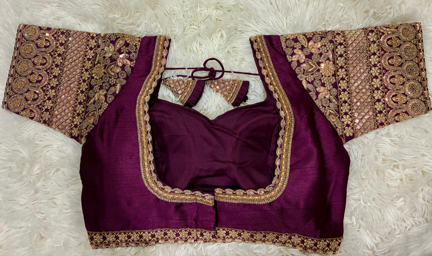 Heavy Codding Embroidery Blouse in Pure Italian Silk | Bridal Designer Blouse with Latkans