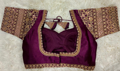 Heavy Codding Embroidery Blouse in Pure Italian Silk | Bridal Designer Blouse with Latkans