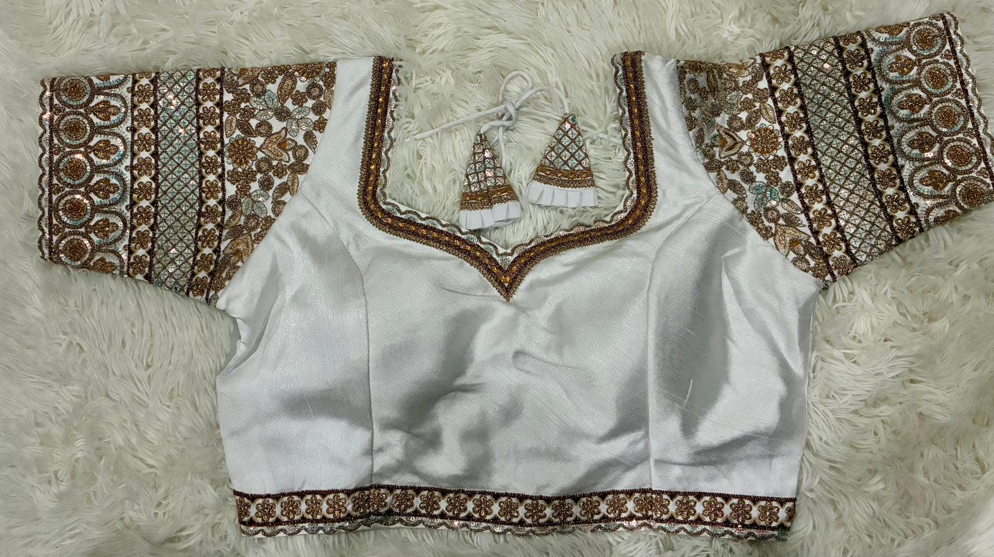 Heavy Codding Embroidery Blouse in Pure Italian Silk | Bridal Designer Blouse with Latkans