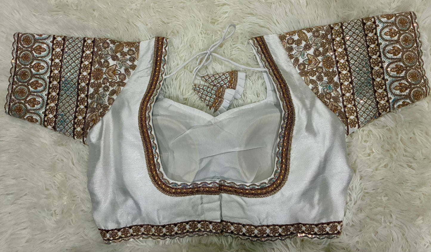 Heavy Codding Embroidery Blouse in Pure Italian Silk | Bridal Designer Blouse with Latkans