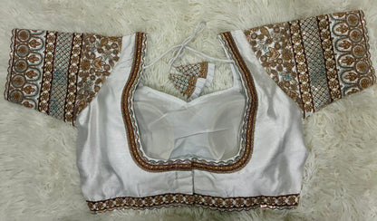Heavy Codding Embroidery Blouse in Pure Italian Silk | Bridal Designer Blouse with Latkans