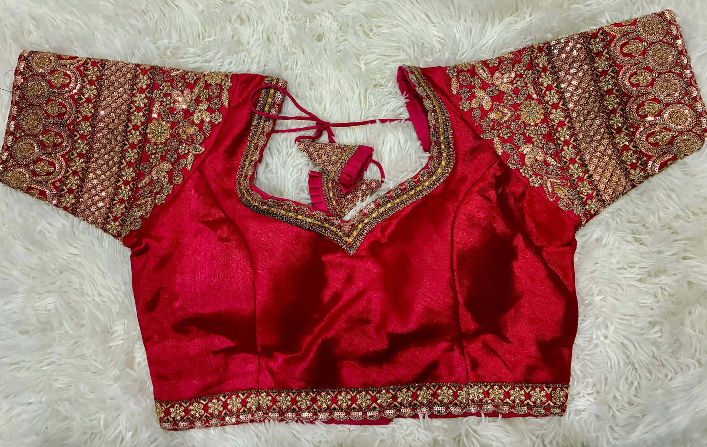 Heavy Codding Embroidery Blouse in Pure Italian Silk | Bridal Designer Blouse with Latkans