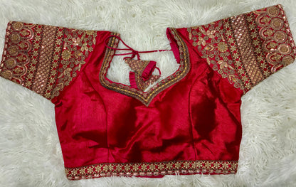 Heavy Codding Embroidery Blouse in Pure Italian Silk | Bridal Designer Blouse with Latkans