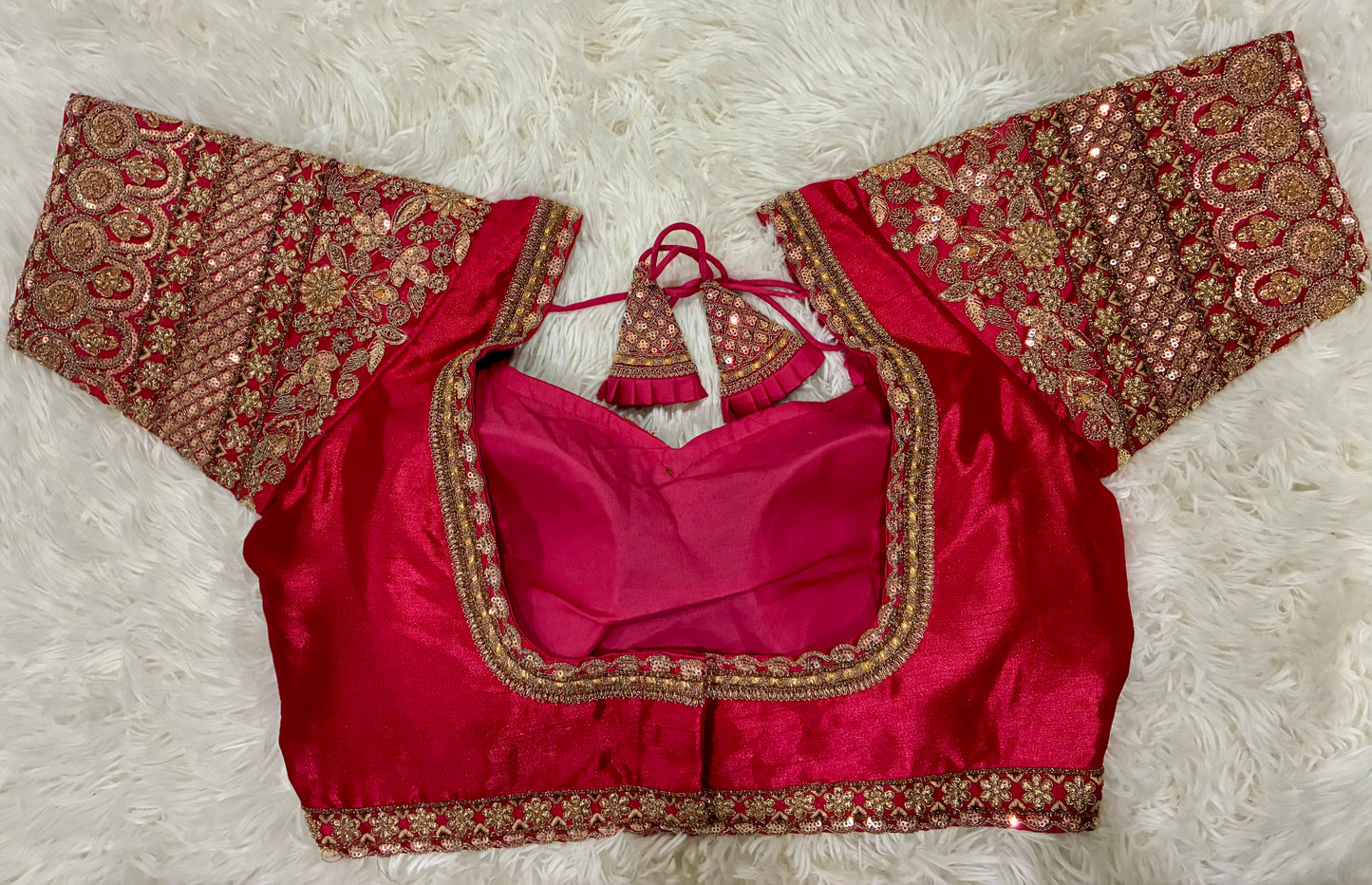 Heavy Codding Embroidery Blouse in Pure Italian Silk | Bridal Designer Blouse with Latkans