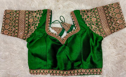 Heavy Codding Embroidery Blouse in Pure Italian Silk | Bridal Designer Blouse with Latkans
