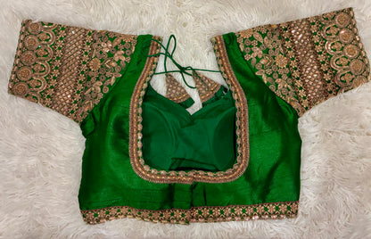 Heavy Codding Embroidery Blouse in Pure Italian Silk | Bridal Designer Blouse with Latkans