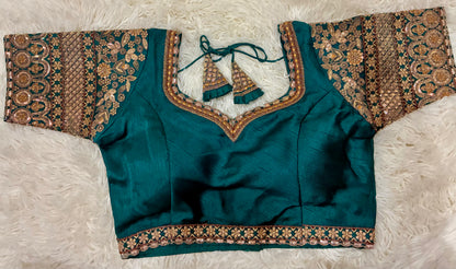 Heavy Codding Embroidery Blouse in Pure Italian Silk | Bridal Designer Blouse with Latkans