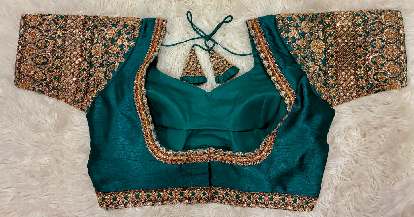 Heavy Codding Embroidery Blouse in Pure Italian Silk | Bridal Designer Blouse with Latkans