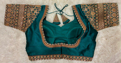 Heavy Codding Embroidery Blouse in Pure Italian Silk | Bridal Designer Blouse with Latkans