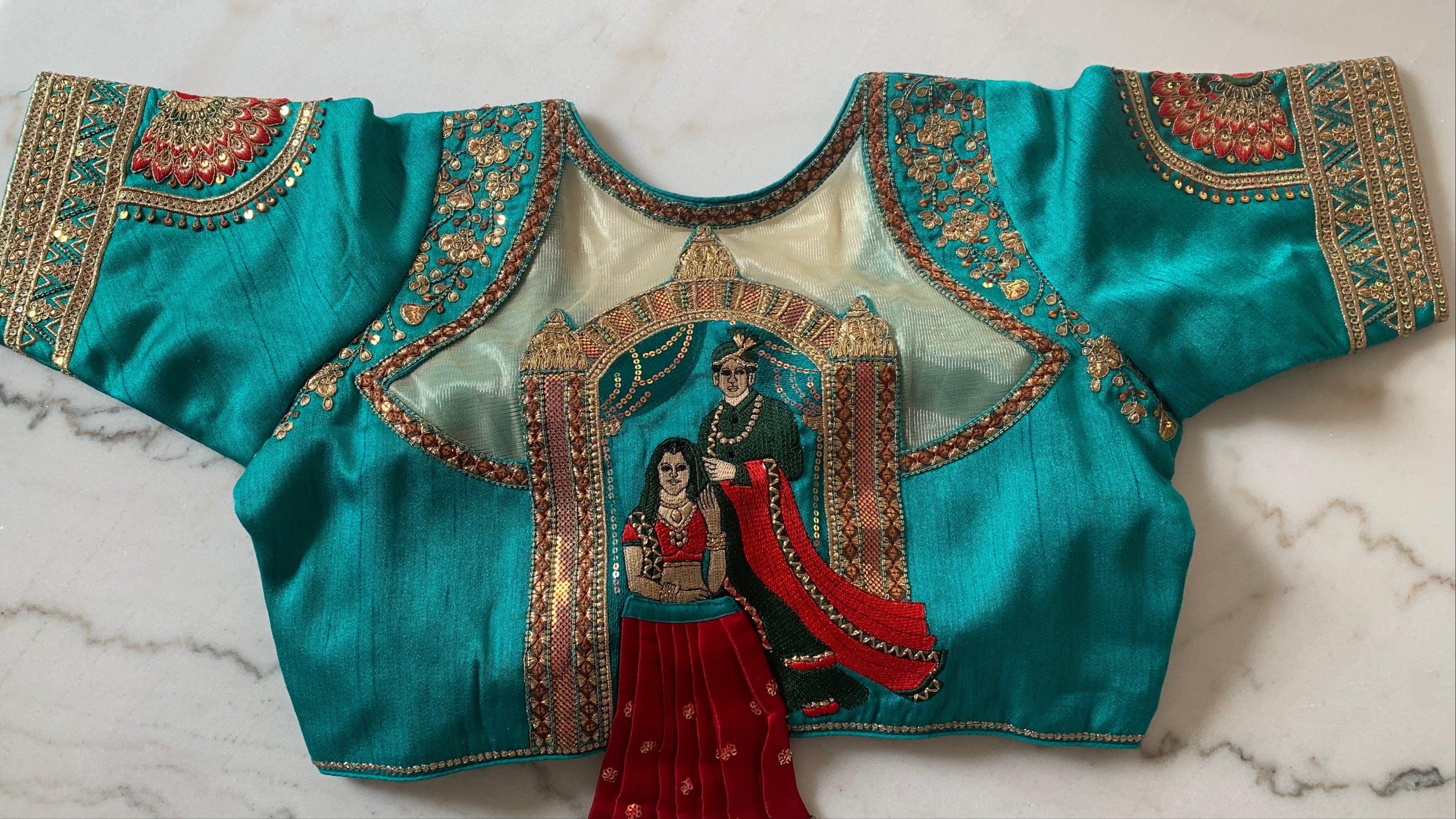 Royal Embroidered Designer Blouse in Black, Cyan, Purple & Yellow – Just $35