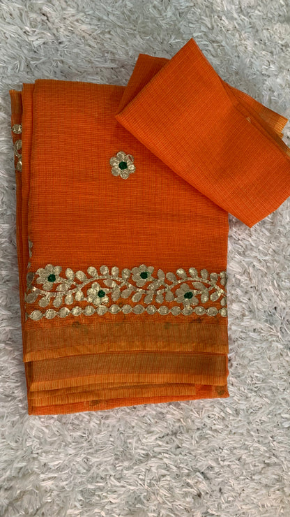 Handcrafted Rajasthani Cotton Saree with Gota Patti Work