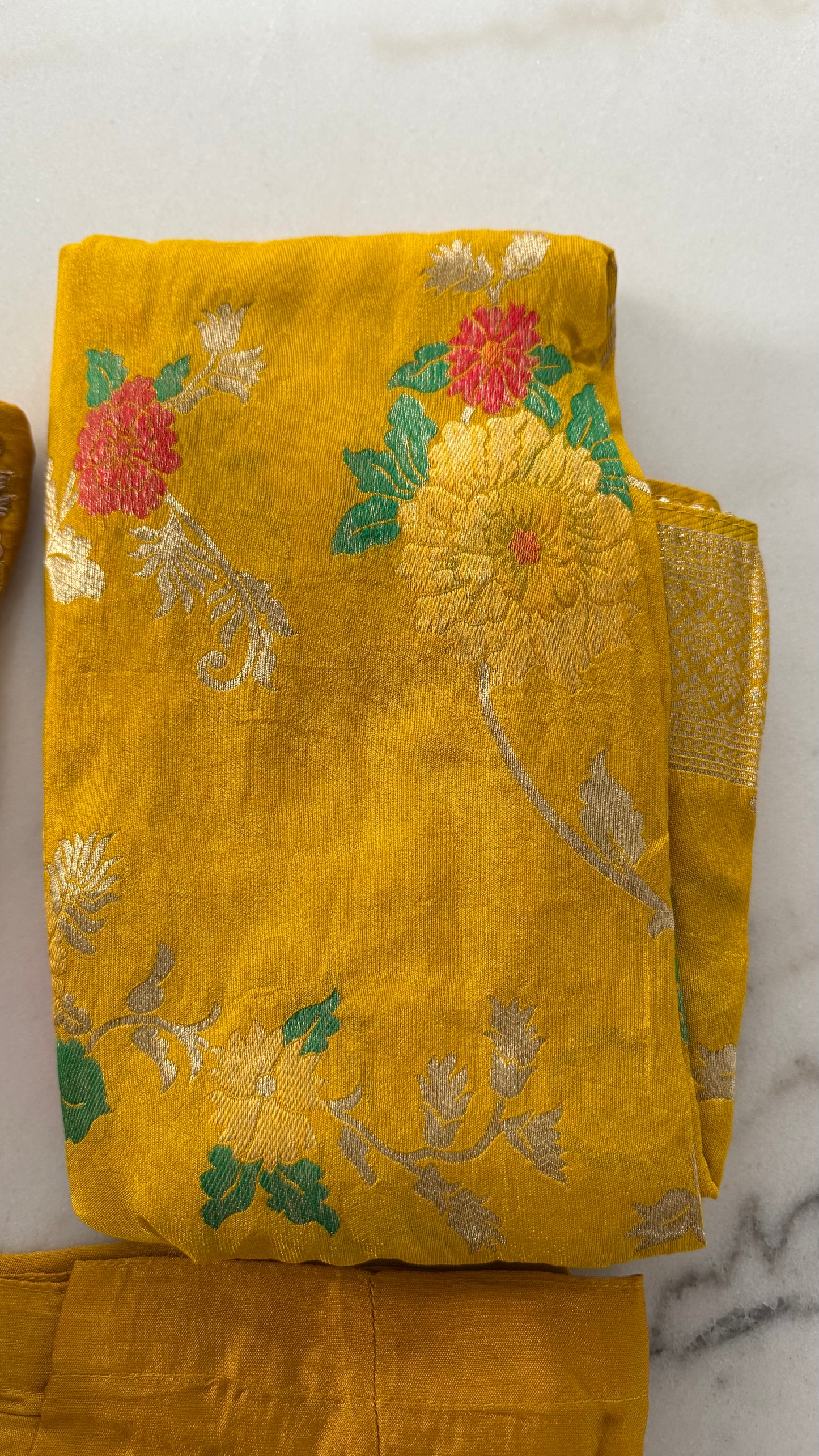 Yellow Floral Neckline Indian Suit with Pearl Embellishments