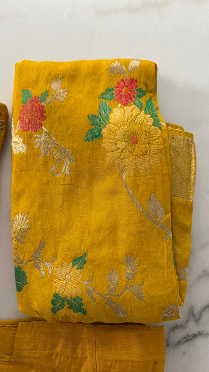Yellow Floral Neckline Indian Suit with Pearl Embellishments