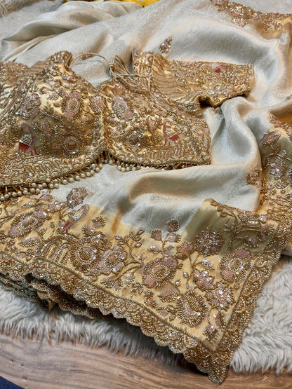 Luxury Silk Saree with Heavy Handwork Blouse & Scalloped Border