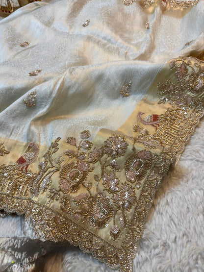 Luxury Silk Saree with Heavy Handwork Blouse & Scalloped Border