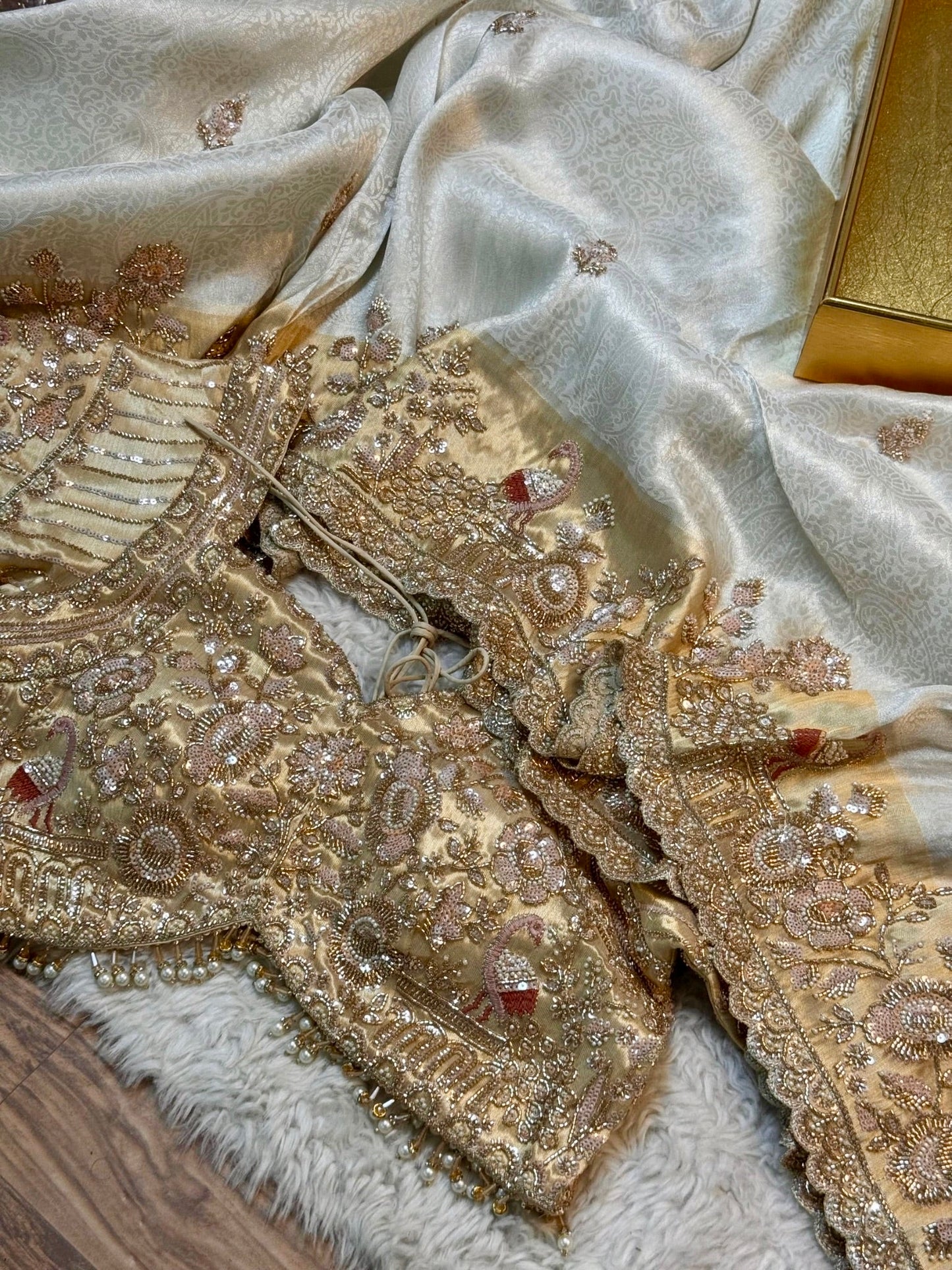Luxury Silk Saree with Heavy Handwork Blouse & Scalloped Border