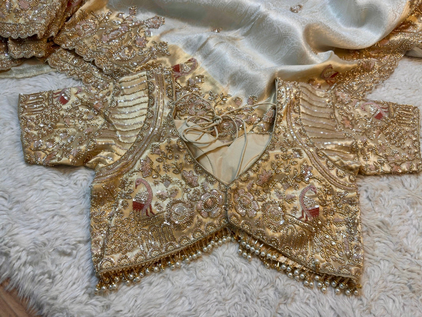 Luxury Silk Saree with Heavy Handwork Blouse & Scalloped Border