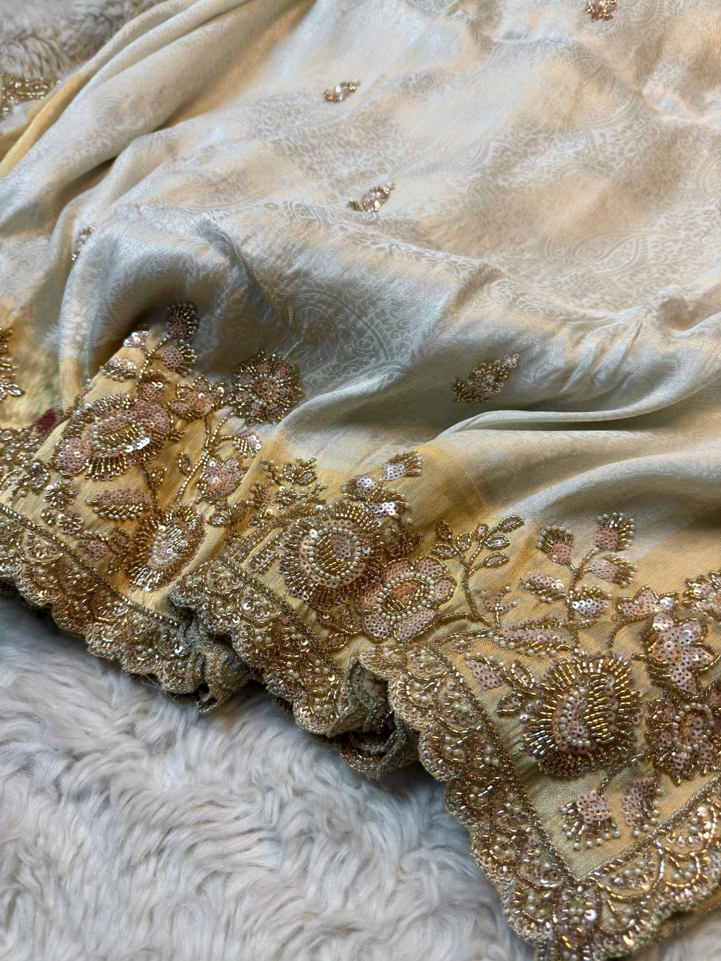 Luxury Silk Saree with Heavy Handwork Blouse & Scalloped Border