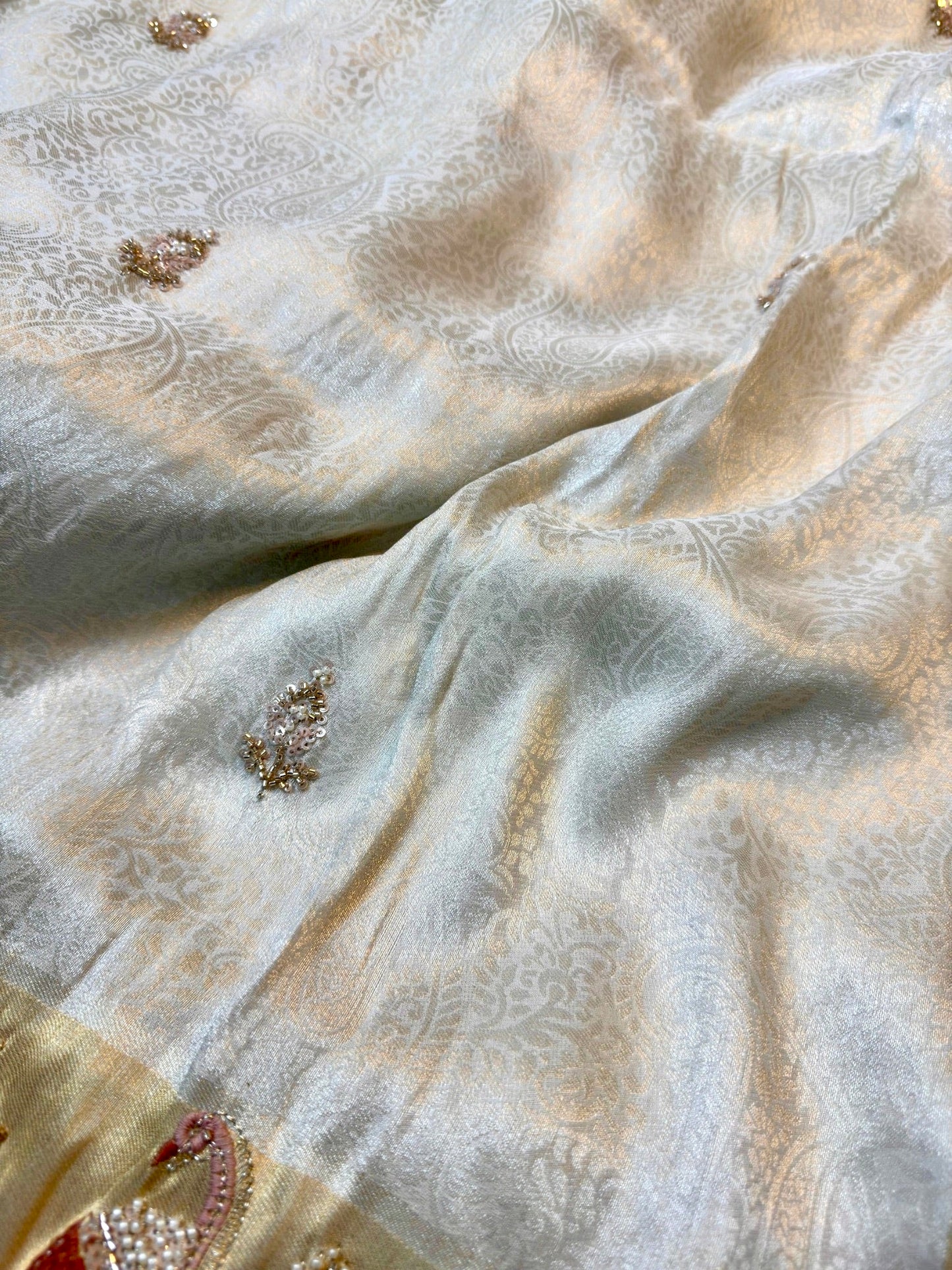 Luxury Silk Saree with Heavy Handwork Blouse & Scalloped Border