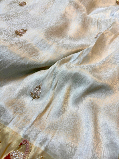 Luxury Silk Saree with Heavy Handwork Blouse & Scalloped Border