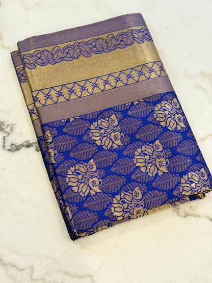 Kanjivaram Silk Saree – Blue, Green & Gold Elegance