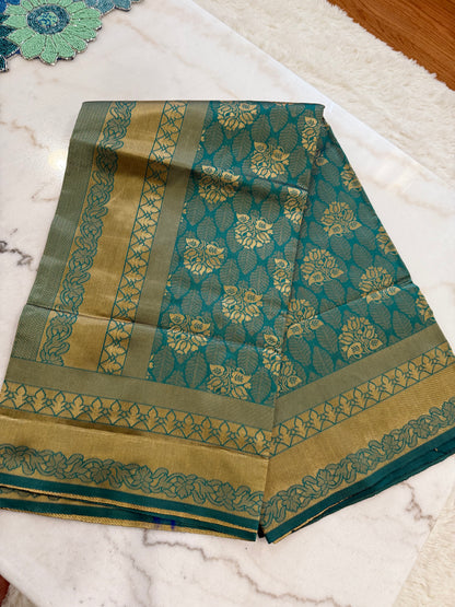Kanjivaram Silk Saree – Blue, Green & Gold Elegance