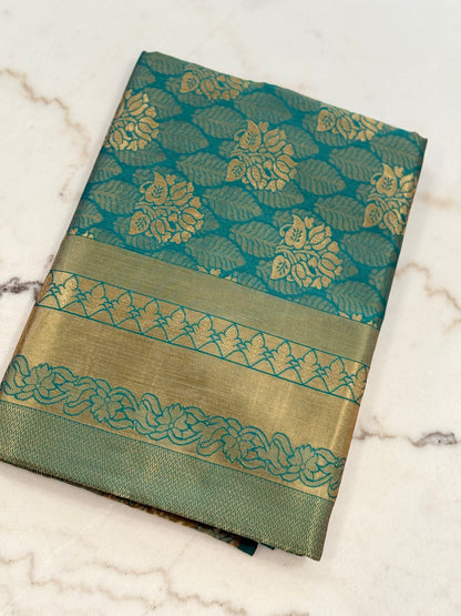 Kanjivaram Silk Saree – Blue, Green & Gold Elegance