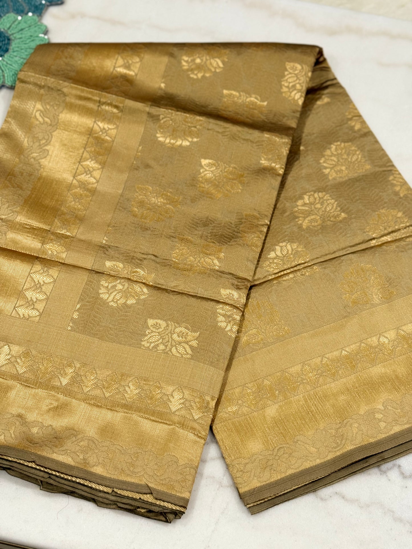 Kanjivaram Silk Saree – Blue, Green & Gold Elegance