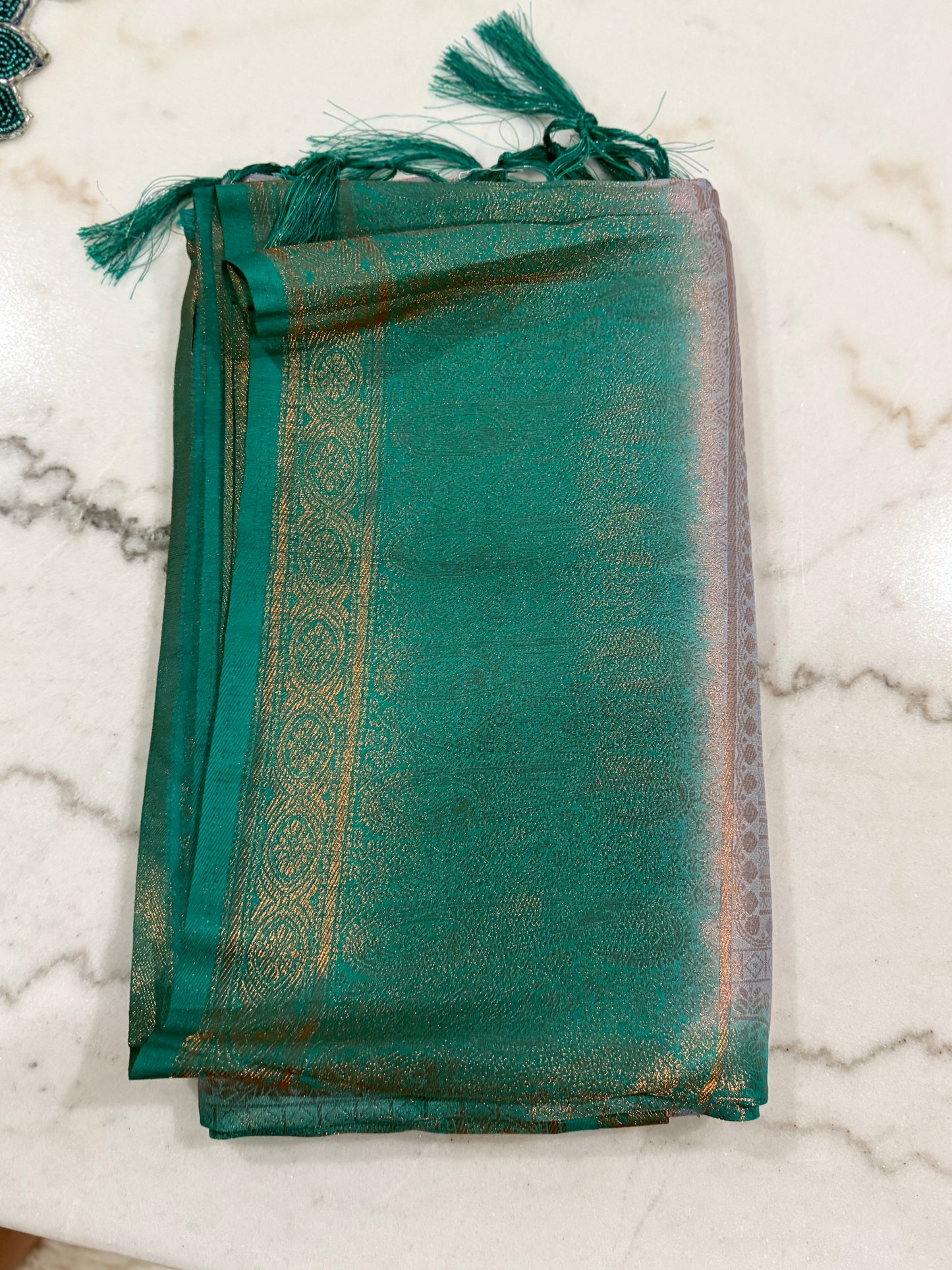 Regal Bloom Maroon & Gold Silk Saree with Green Accents