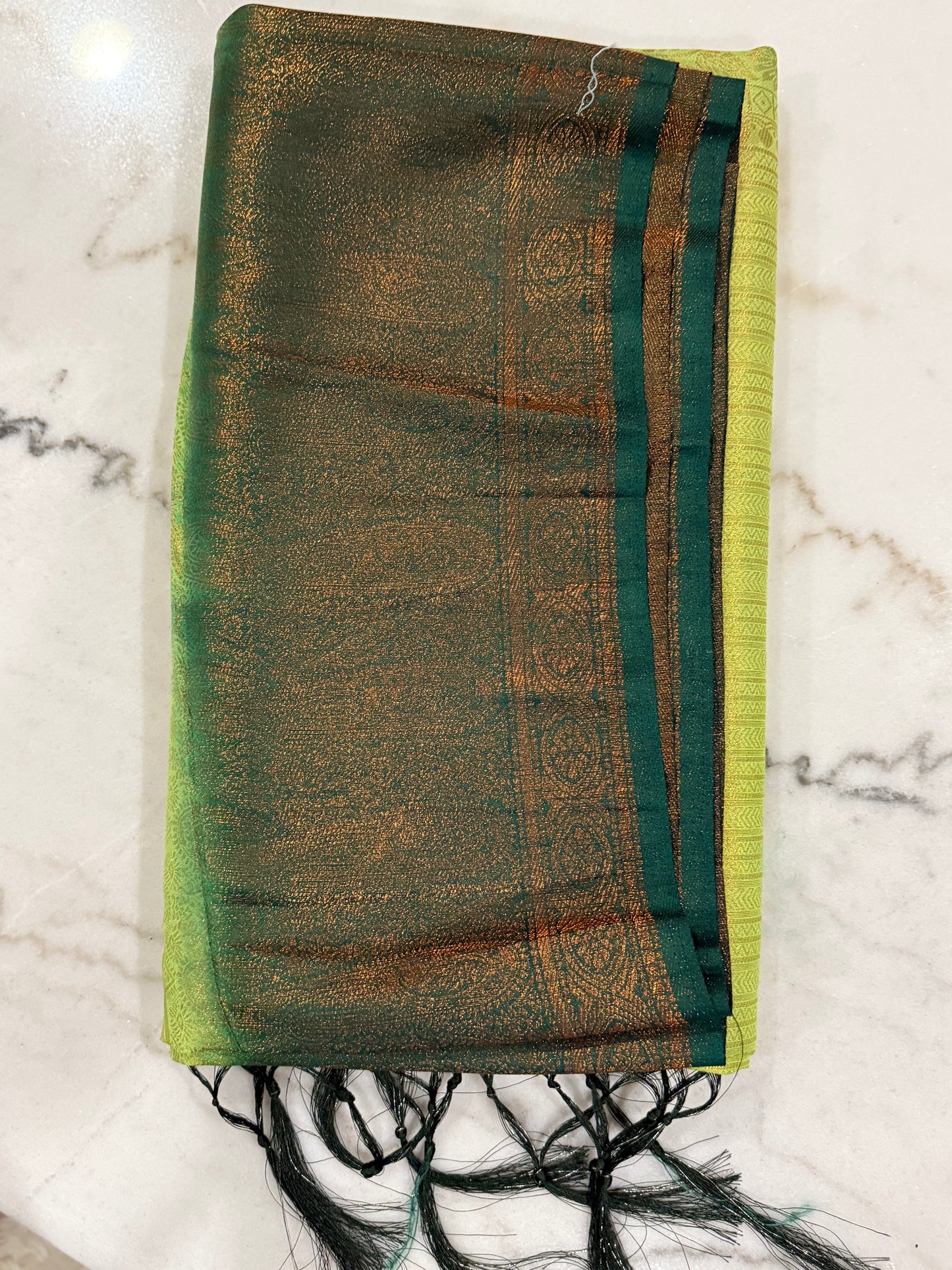 Regal Bloom Maroon & Gold Silk Saree with Green Accents