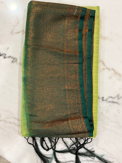 Regal Bloom Maroon & Gold Silk Saree with Green Accents