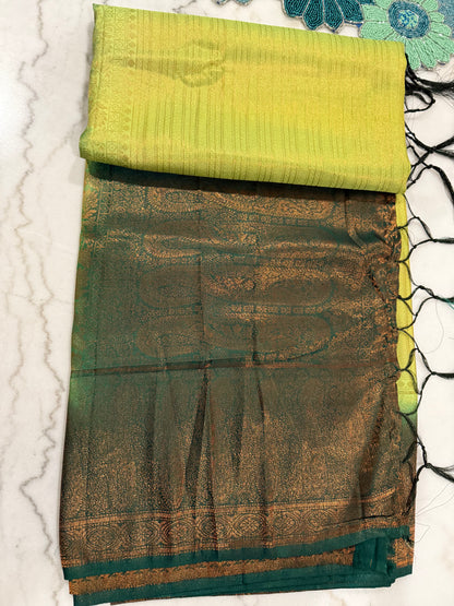 Regal Bloom Maroon & Gold Silk Saree with Green Accents