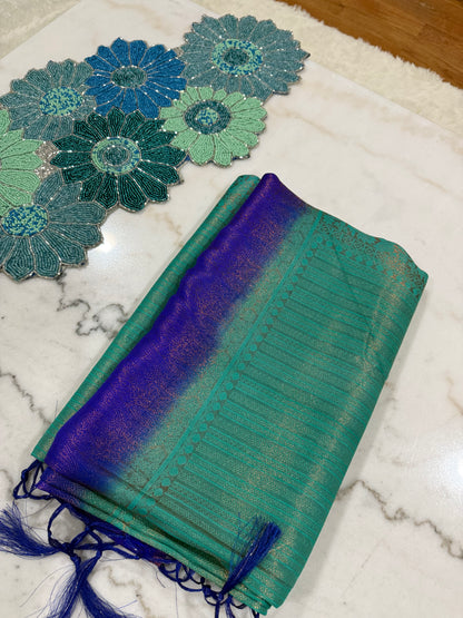 Regal Bloom Maroon & Gold Silk Saree with Green Accents