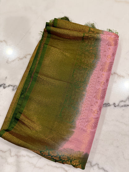Regal Bloom Maroon & Gold Silk Saree with Green Accents