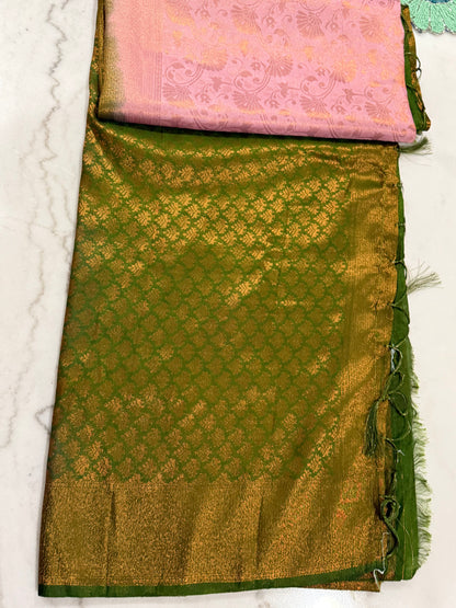 Regal Bloom Maroon & Gold Silk Saree with Green Accents
