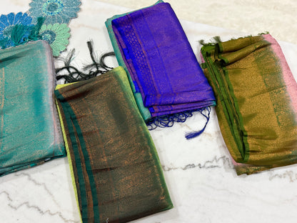Regal Bloom Maroon & Gold Silk Saree with Green Accents
