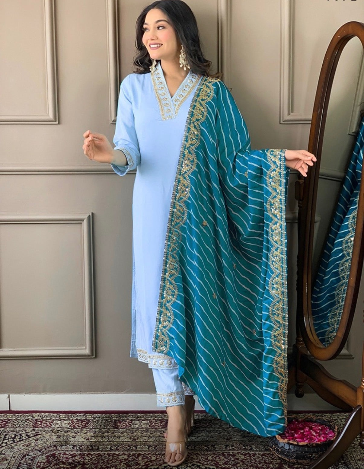 Elegant Salwar Suit with Embroidered Bandhani Dupatta – Festive &amp; Party Wear