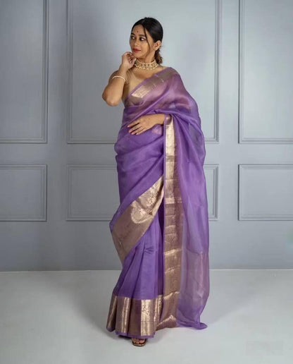 Whispers of Weave – Kora Organza Jacquard Saree with Pure Zari Elegance