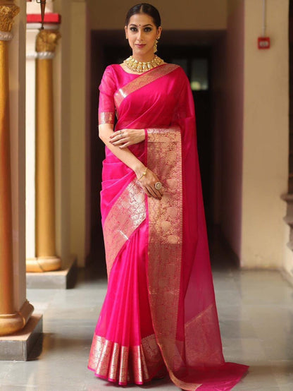 Whispers of Weave – Kora Organza Jacquard Saree with Pure Zari Elegance