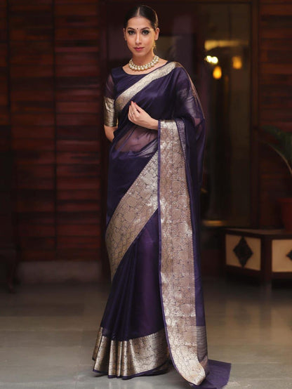 Whispers of Weave – Kora Organza Jacquard Saree with Pure Zari Elegance