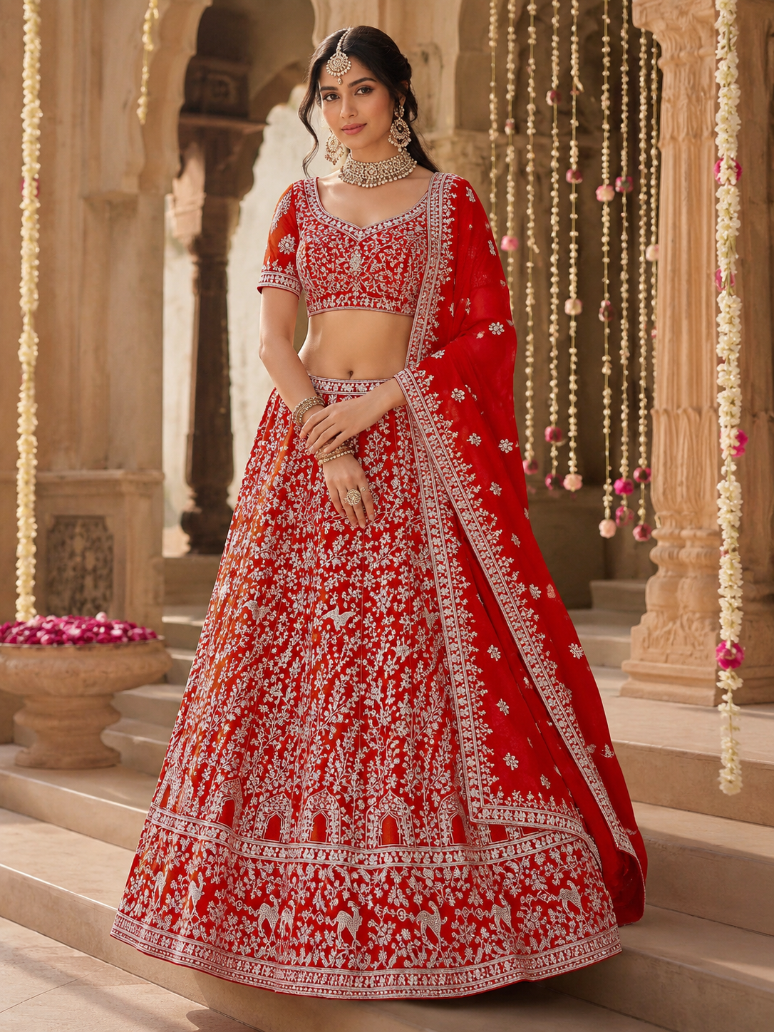 Bridal Heavy Embroidery Mirror Work Lehenga Choli Set