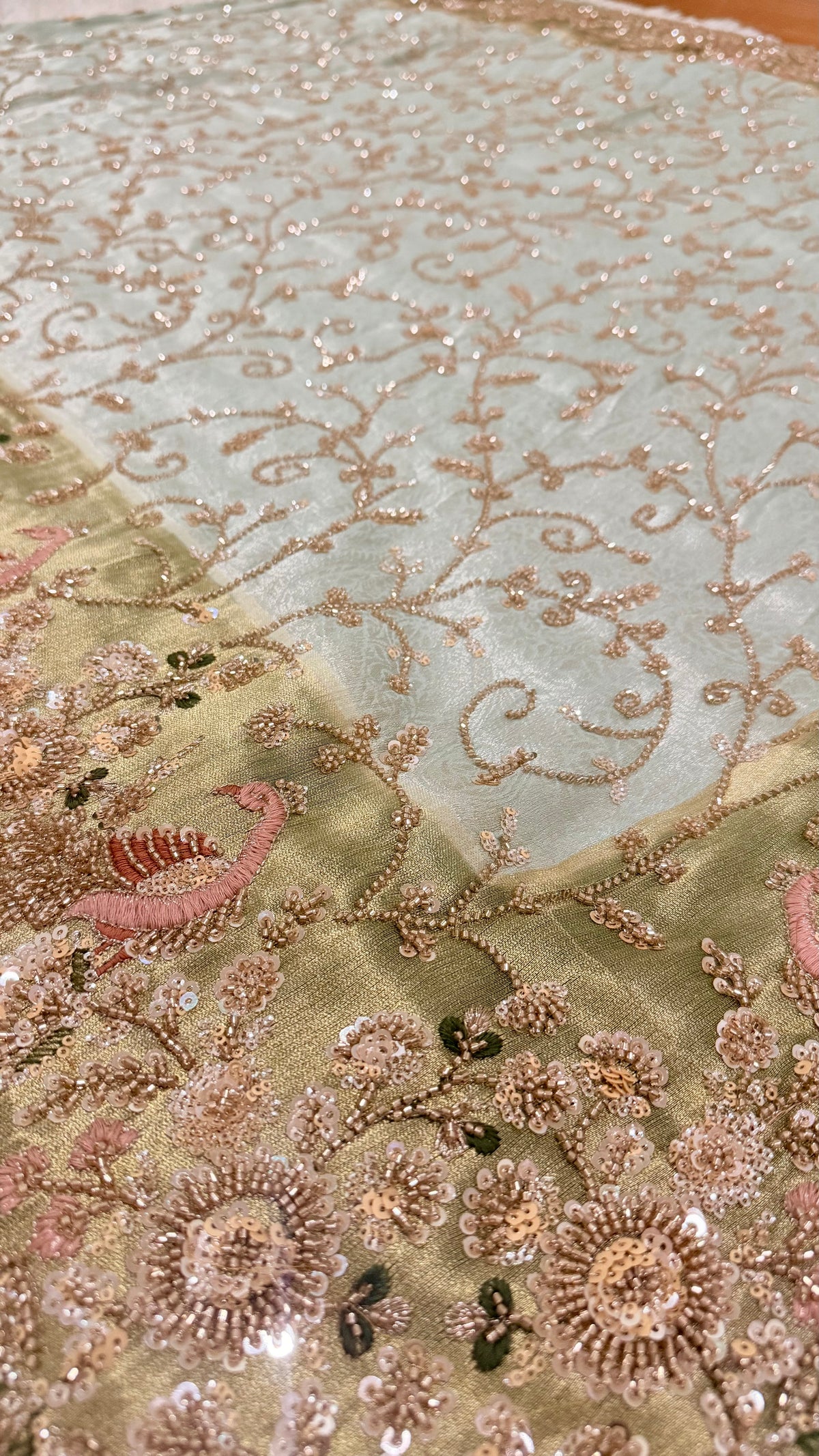 Royal Sage Green Silk Saree with Sequin & Zari Embroidery