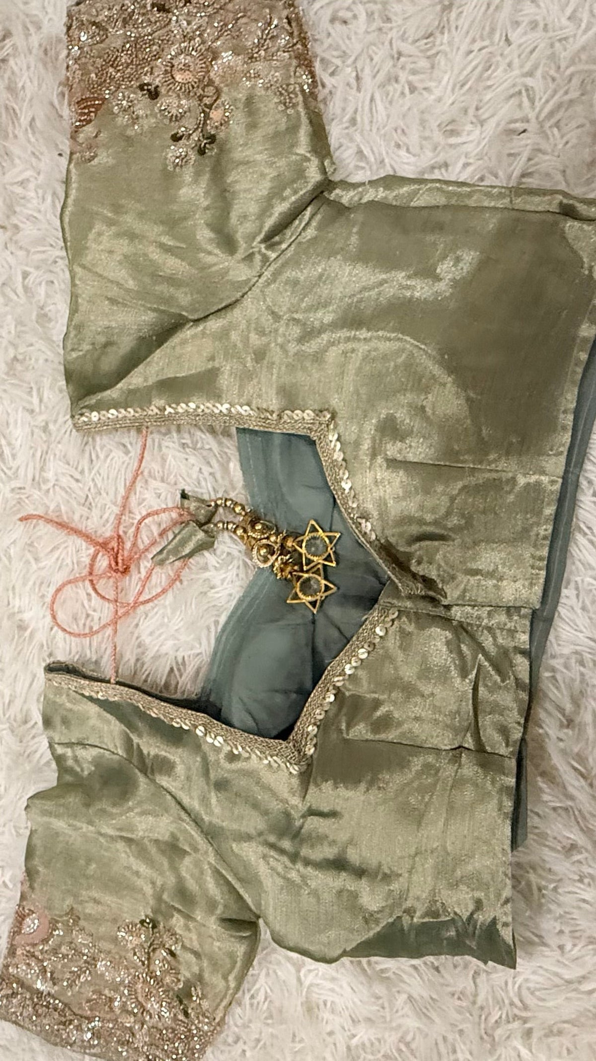 Royal Sage Green Silk Saree with Sequin & Zari Embroidery